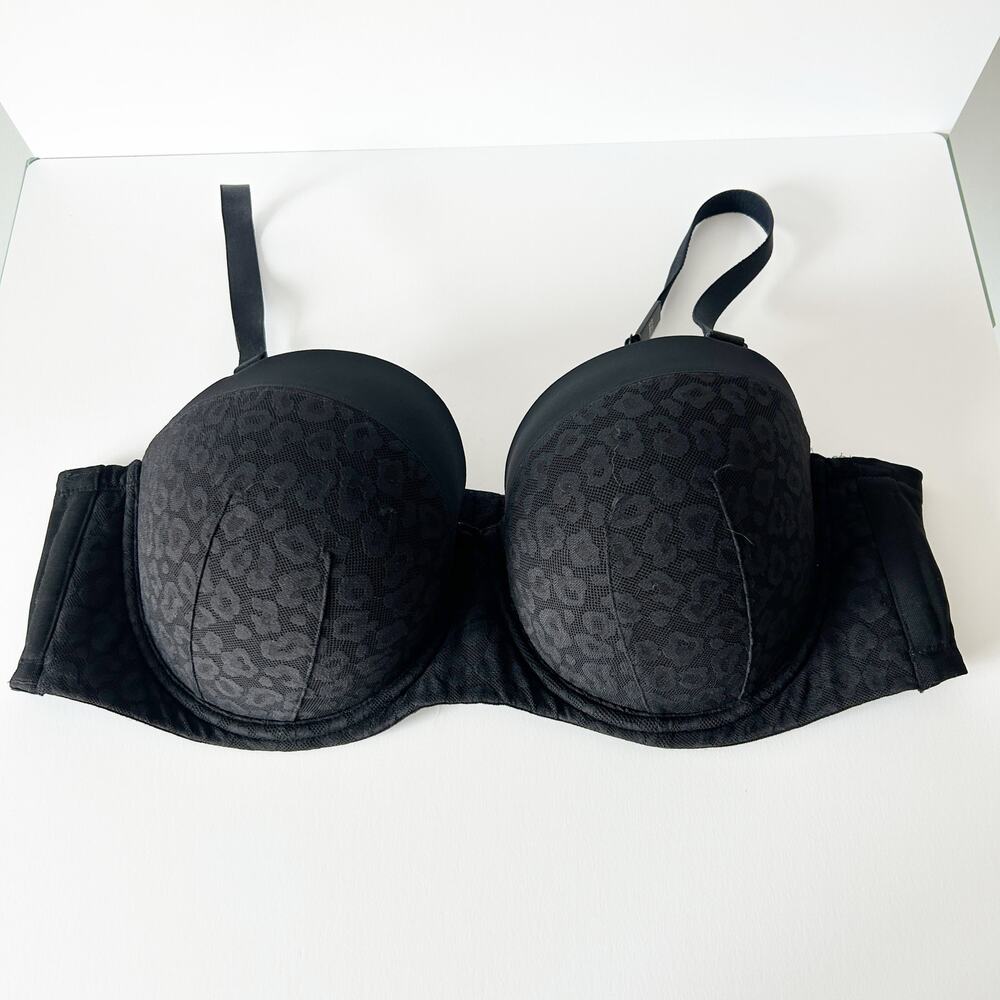 NWT Torrid Curve Black Push-Up Strapless Animal Lace Straight Back Bra 44D